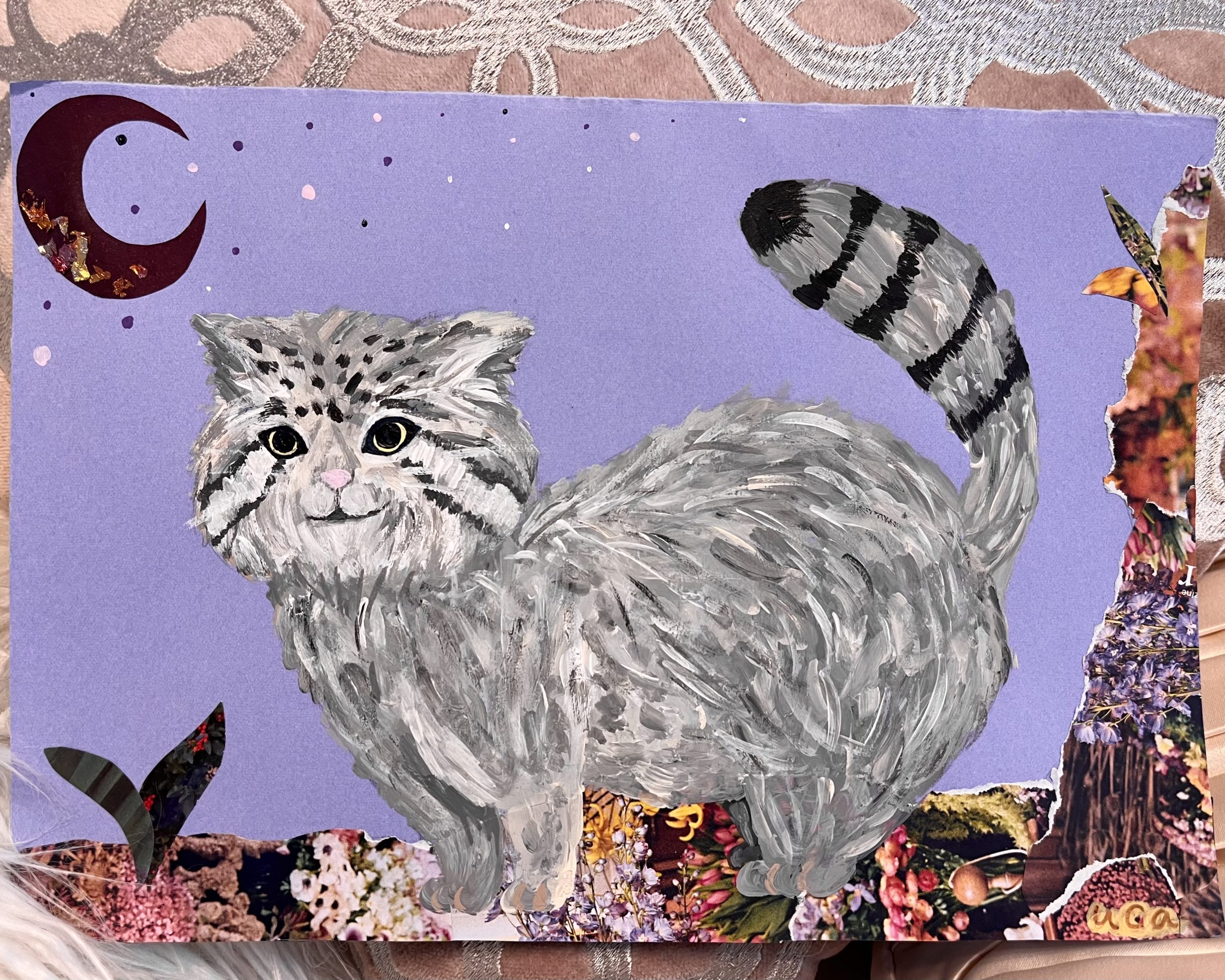 夜の景色とマヌルネコの見てる世界観をイメージして描いた作品