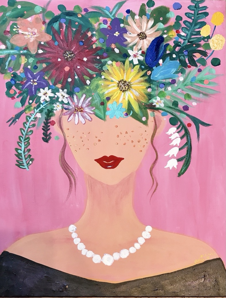 沢山の花の冠を載せた女の子の作品
